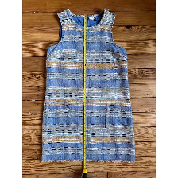 Anthropologie Crew Neck Woven Texture Blue Yellow Sleeveless Knee Length Dress - Picture 9 of 11